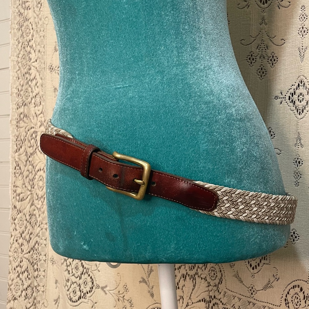 Lands end: Braided Rope & Brown Leather Belt
